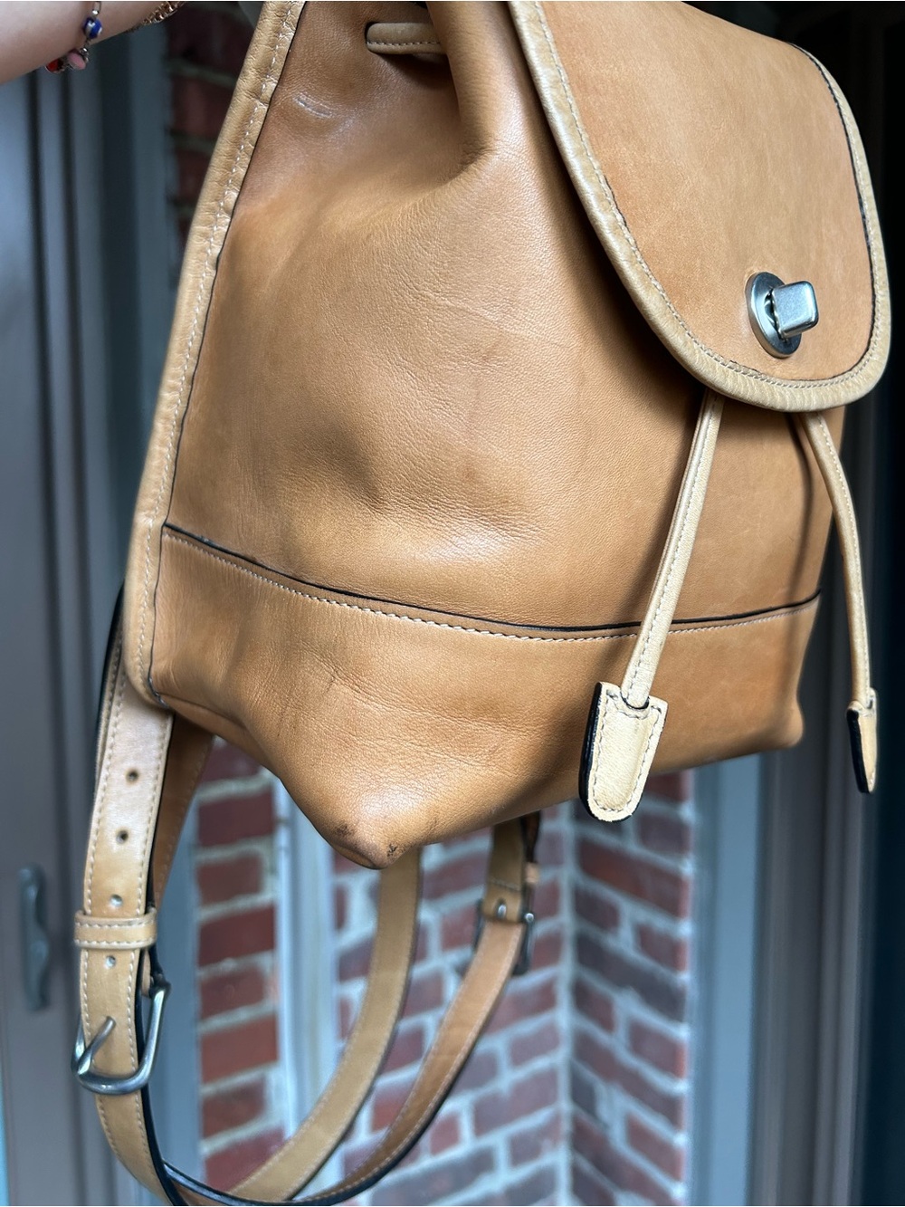 Vintage coach daypack 9960 tan burnished leather backpack yellow orange fall y2k - Picture 6 of 14